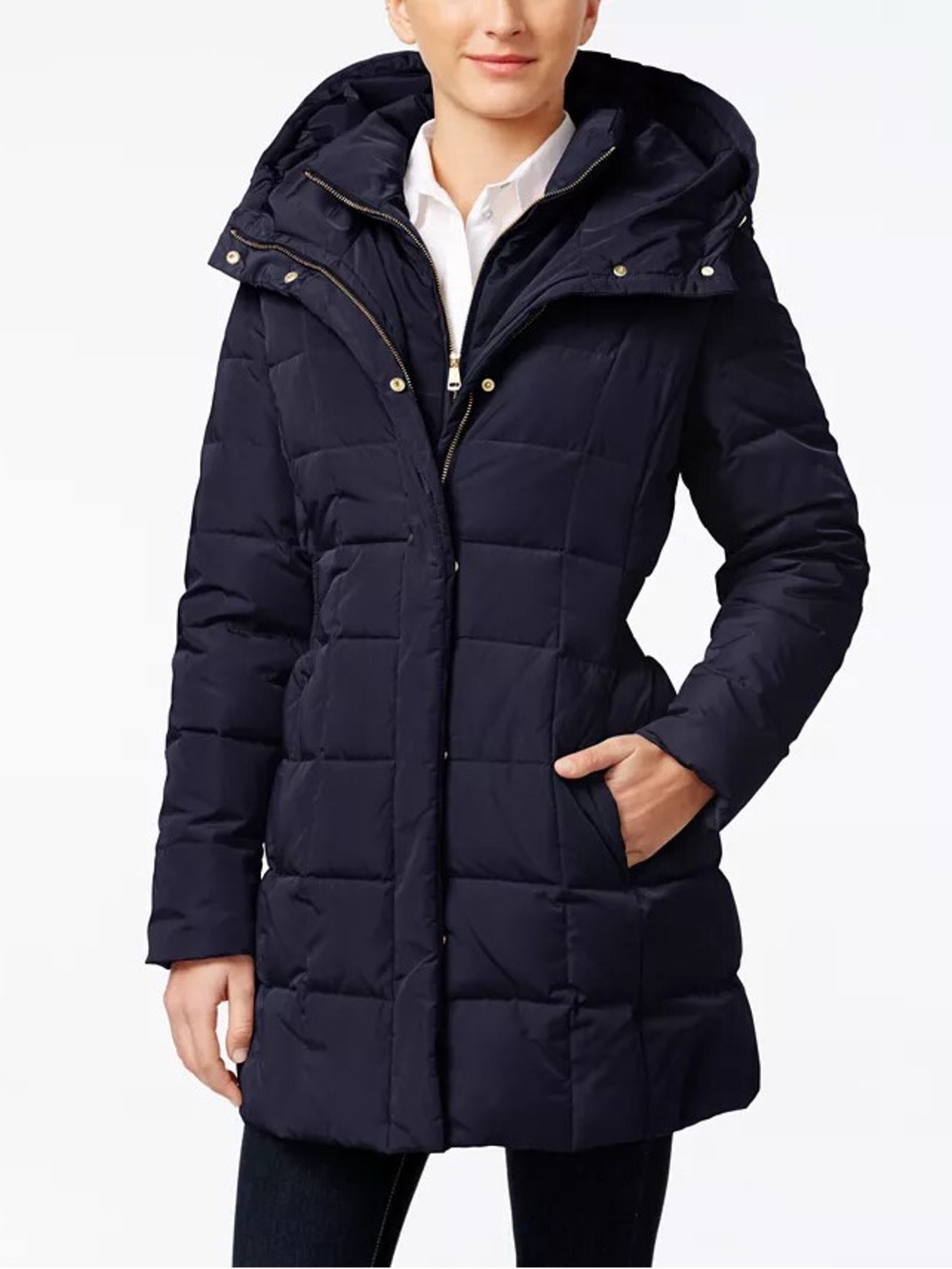 Cole Haan Signature Navy Quilted Hooded Puffer Coat
